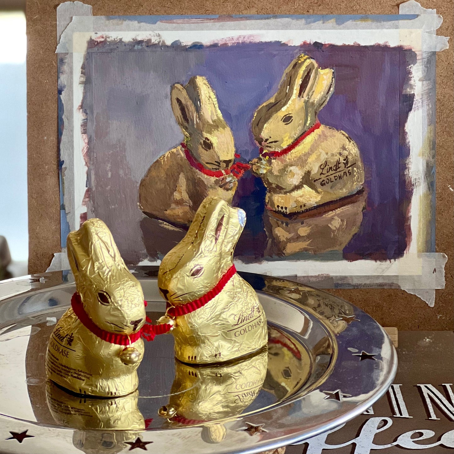 Gouache Painting - Easter Bunnies on a plate