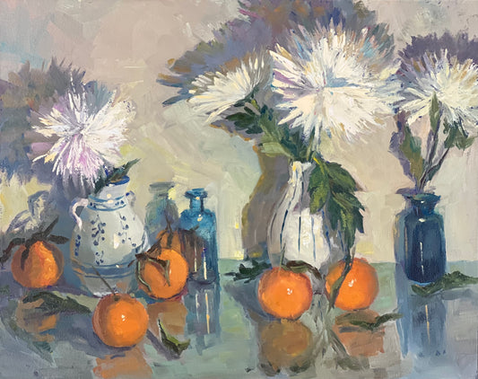 Large Floral Oil Painting - Arrangement in White and Orange!