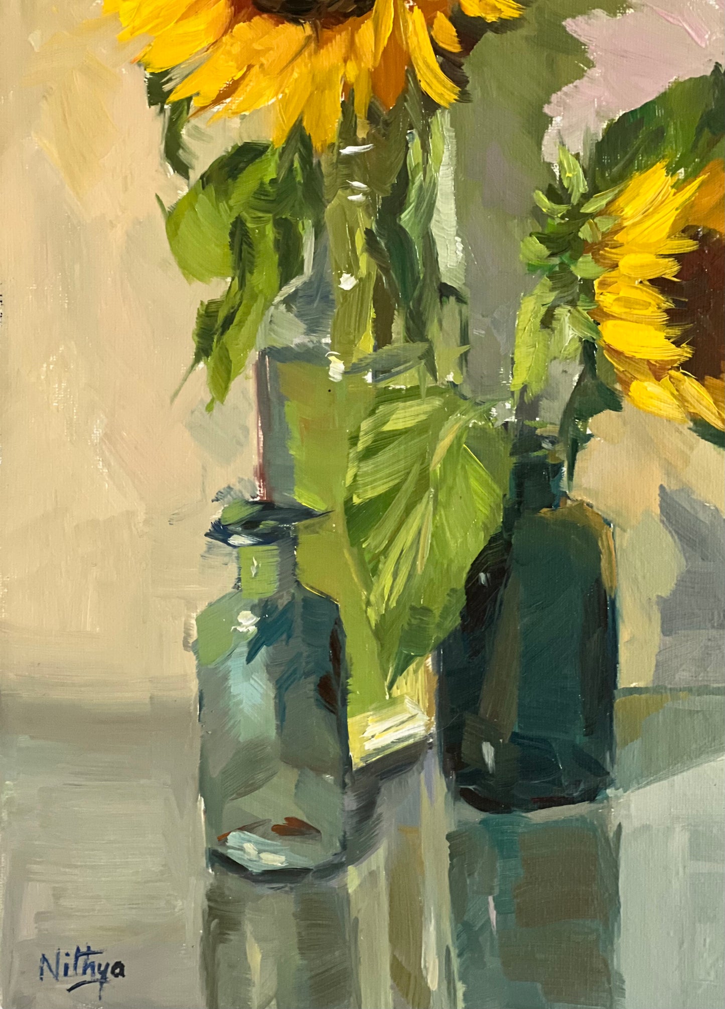 Sunflower Series 4 - Original Stilllife Painting, 8 by 12 inches