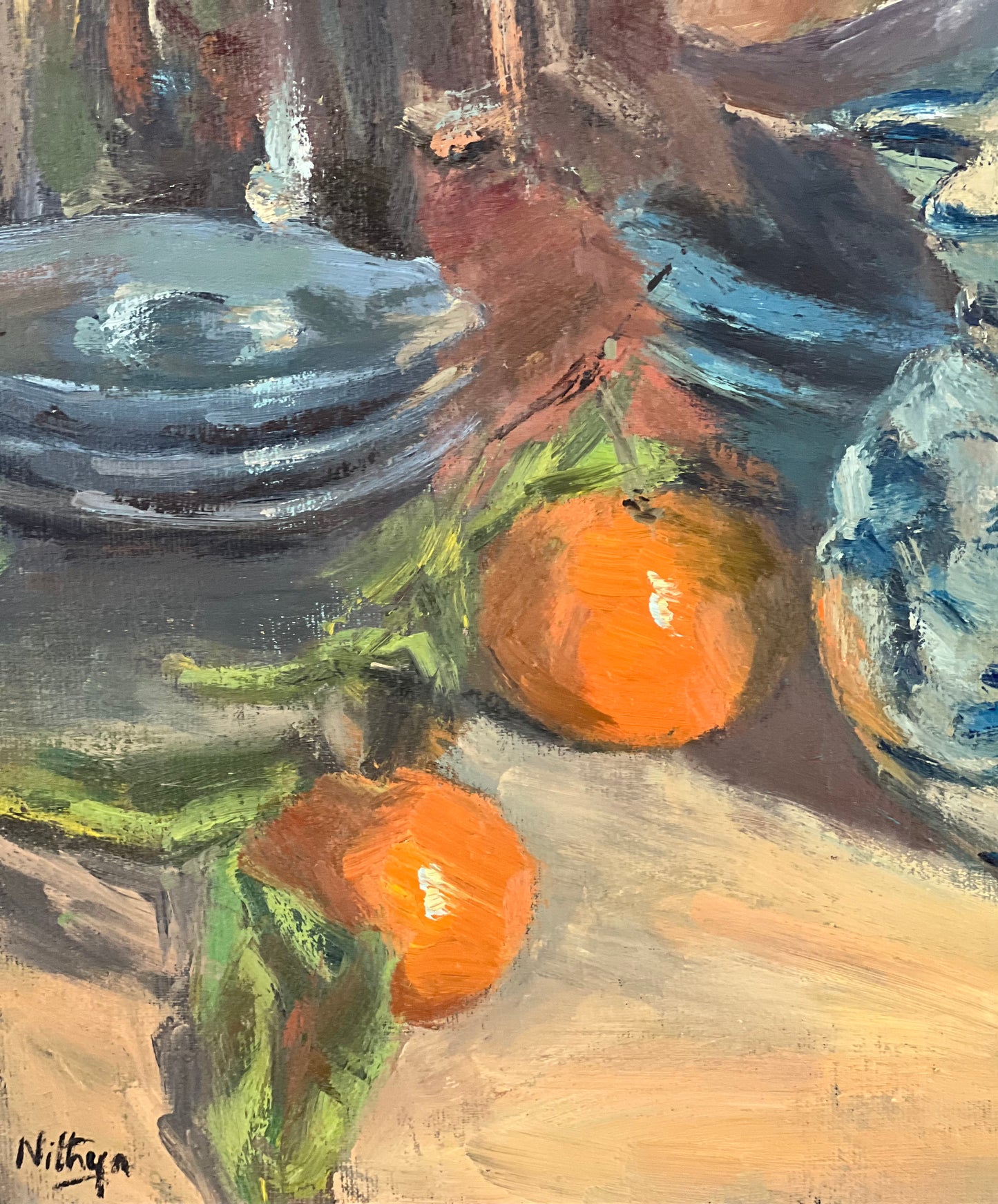 Still Life Oil Painting - Arrangement in blue and orange