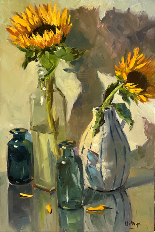 Sunflower Series 11 - Original Stilllife Painting, 8 by 12 inches