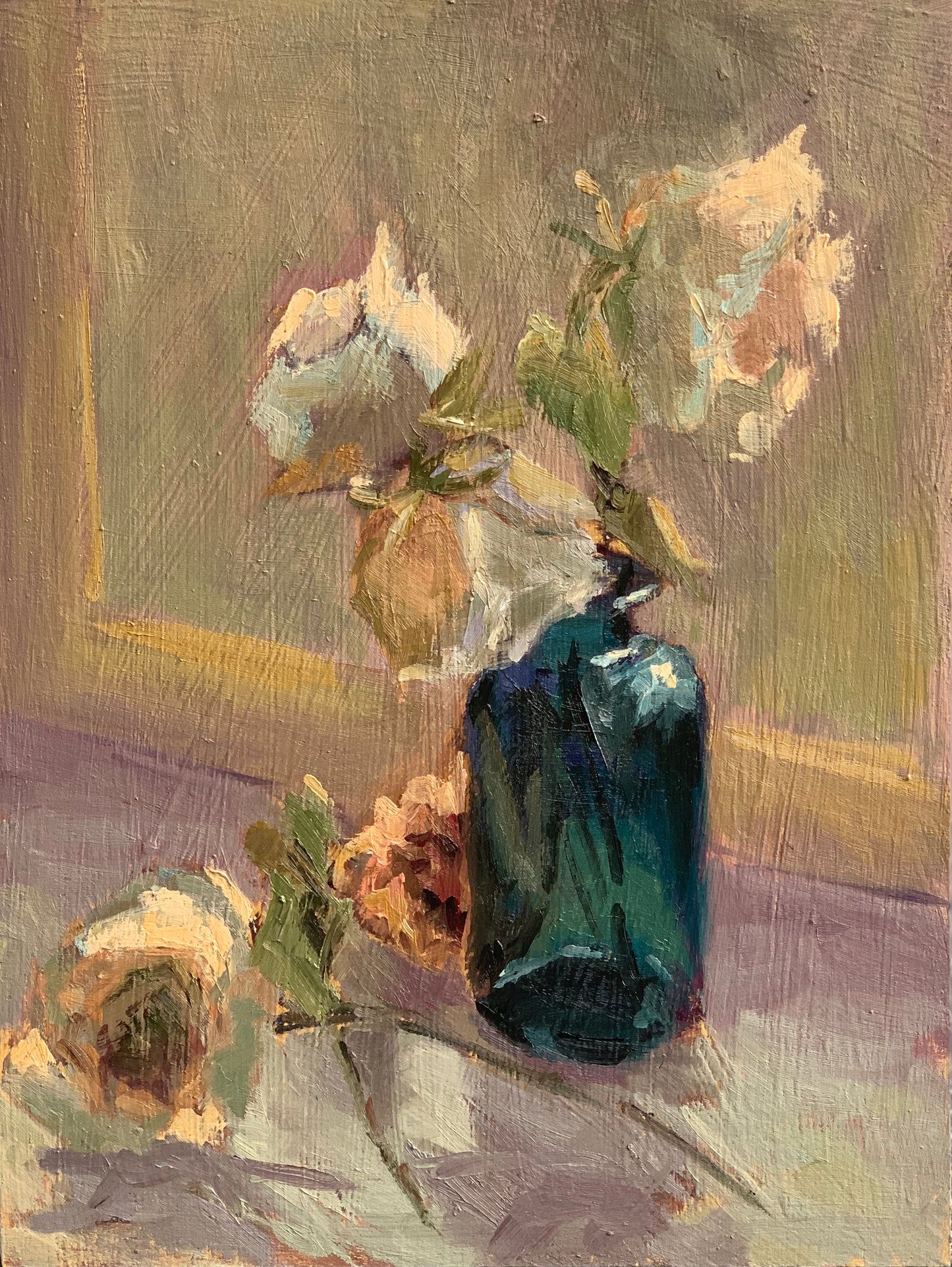 Wilting white roses - Original Oil Painting