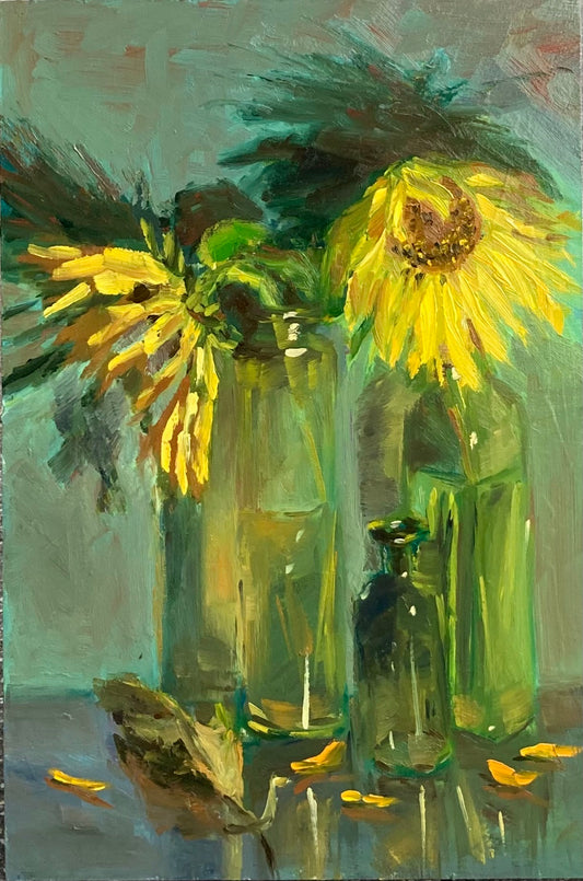 Sunflower Series 28 - Original Stilllife Painting, 8 by 12 inches