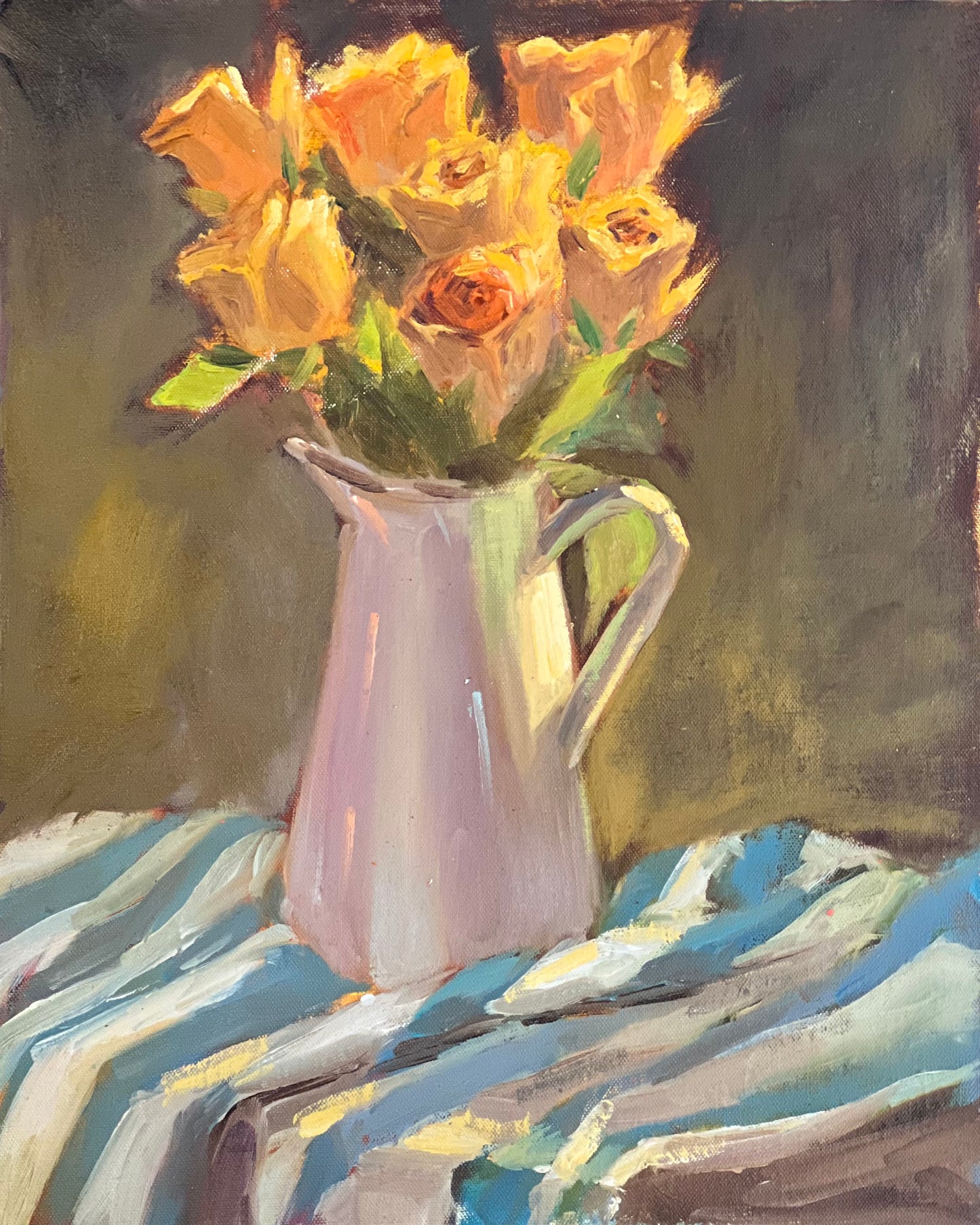 Yellow Roses in the sun - Original Oil Painting