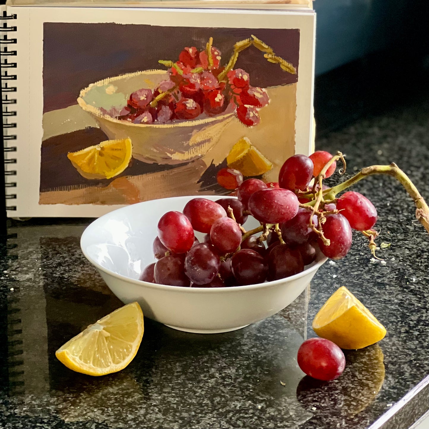 Gouache Painting: Grapes and Lemons