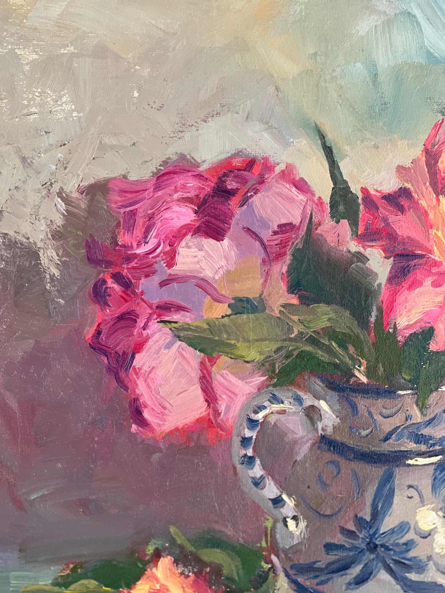 Large Oil Painting of Roses - Garden roses in my studio!