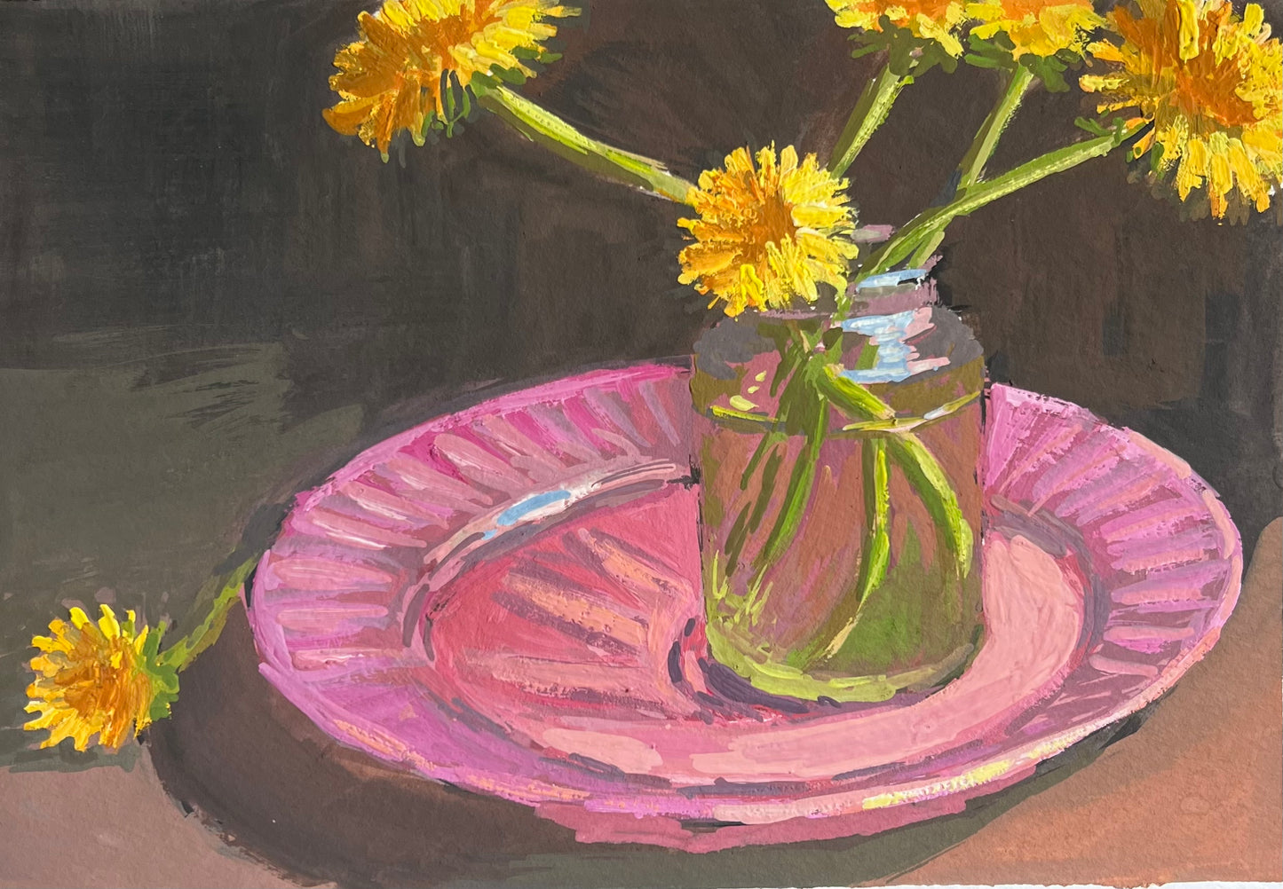 Dandelions on Pink - 1 - Gouache Painting
