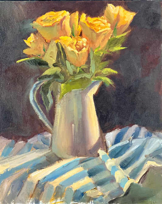 Sun kissed Yellow Roses - Original Oil Painting