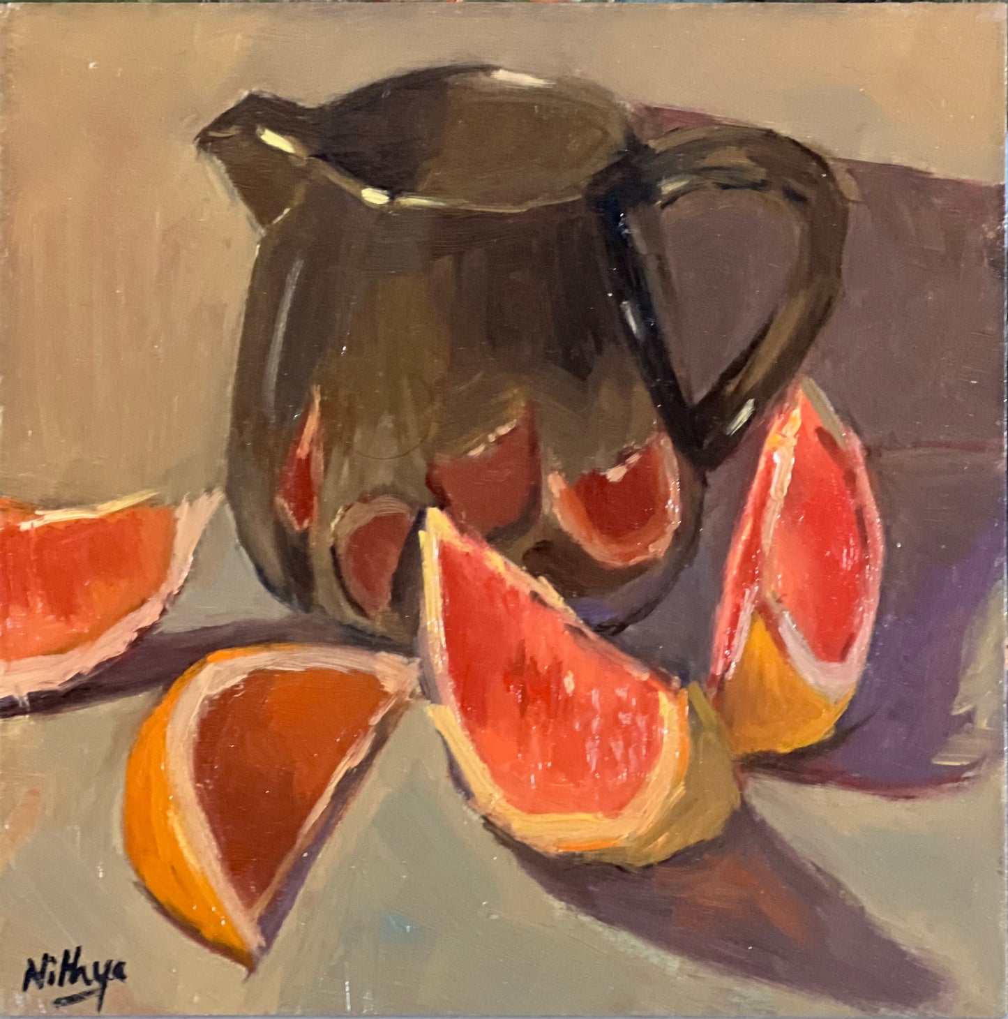 Small Painting - Grapefruit Slices and Black Jar 2
