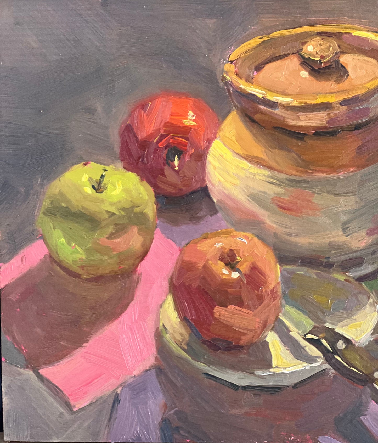 Still Life Oil Painting - A Jar and some apples 2
