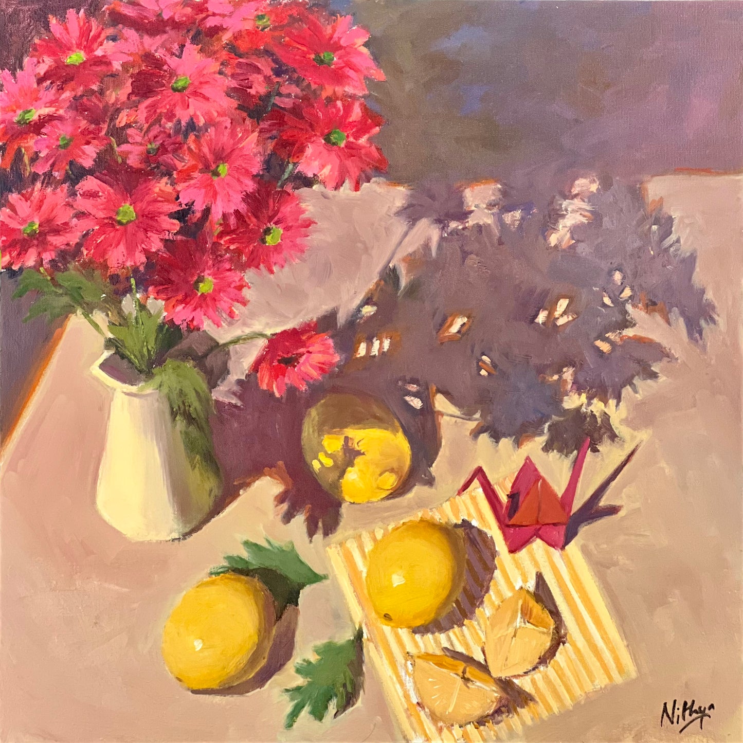 Sunlit Pinks and Lemons! - Large Still Life Oil Painting