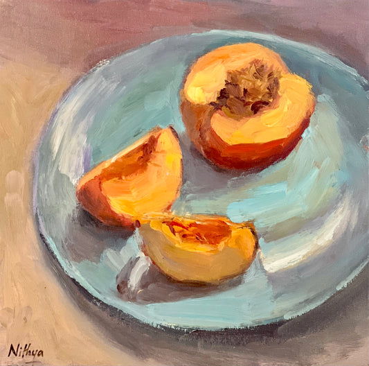 Still Life oil painting - Peaches on a plate