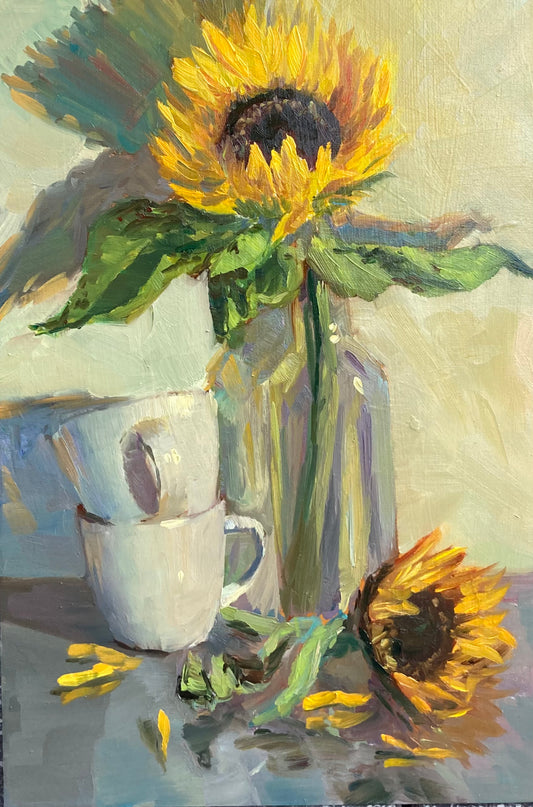 Sunflower Series 22 - Original Stilllife Painting, 8 by 12 inches