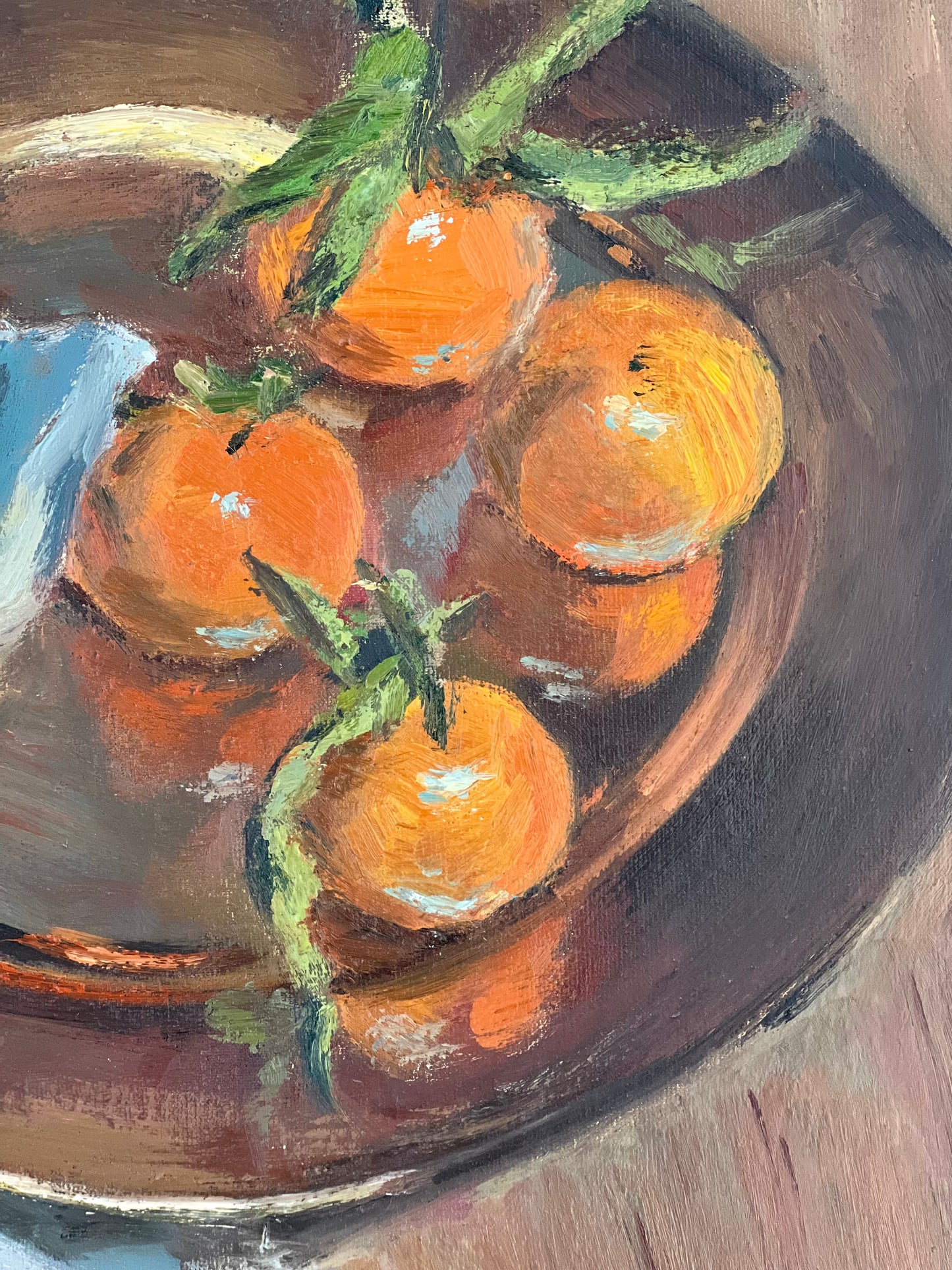 Large Still Life Oil Painting - Oranges and fabric