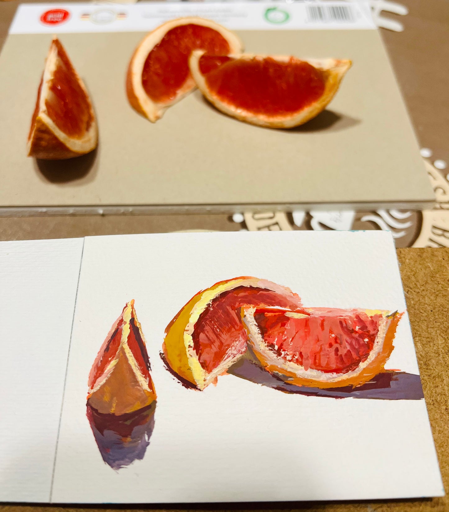 Mini Gouache Painting - Grapefruit Slices on White