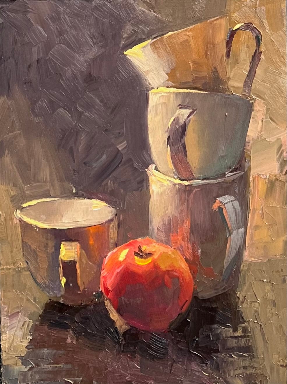 Dwarfed by cups - Backlit - Small Original Oil Painting