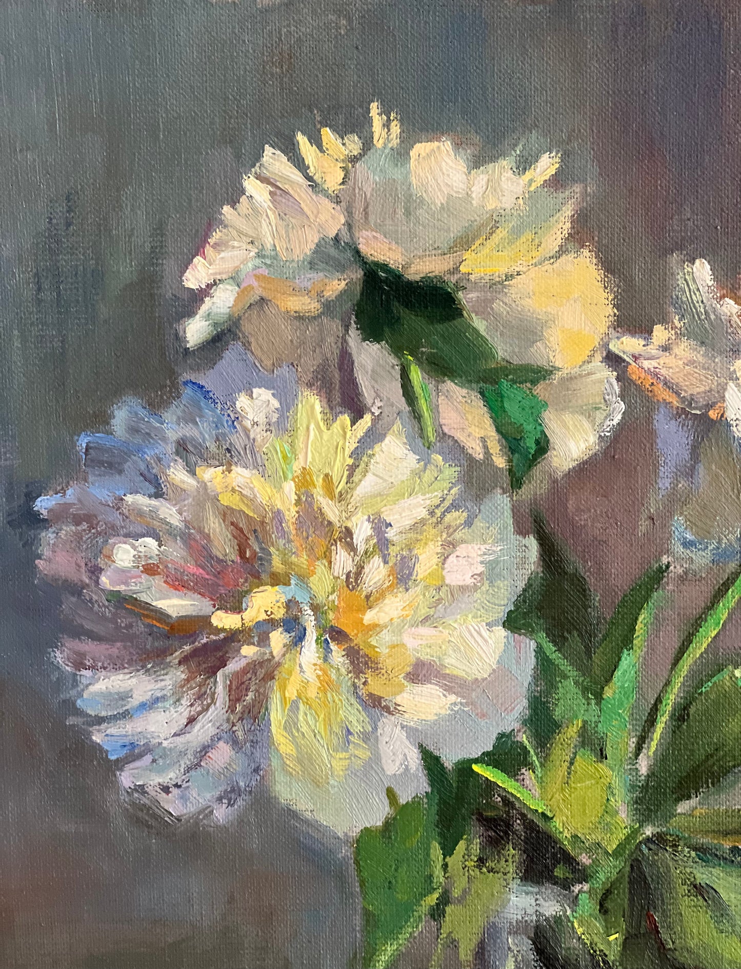 Vibrant white peonies! - Original Oil Painting of Flowers