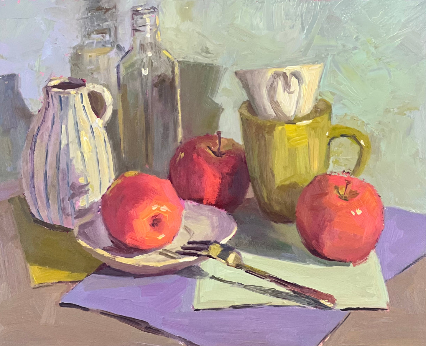 Still Life Oil Painting - Apples with Green and Purple!