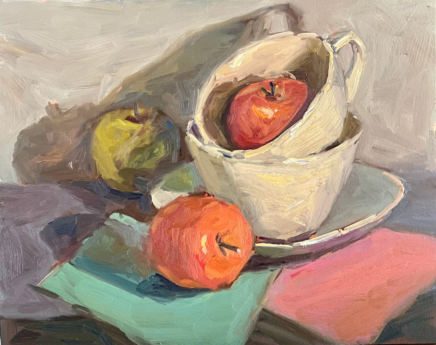 Still Life Oil Painting - Apples and Cup Series 2