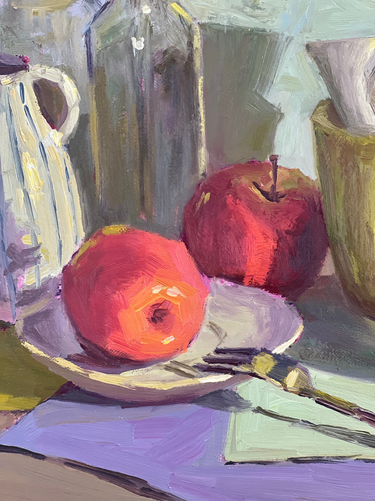 Still Life Oil Painting - Apples with Green and Purple!