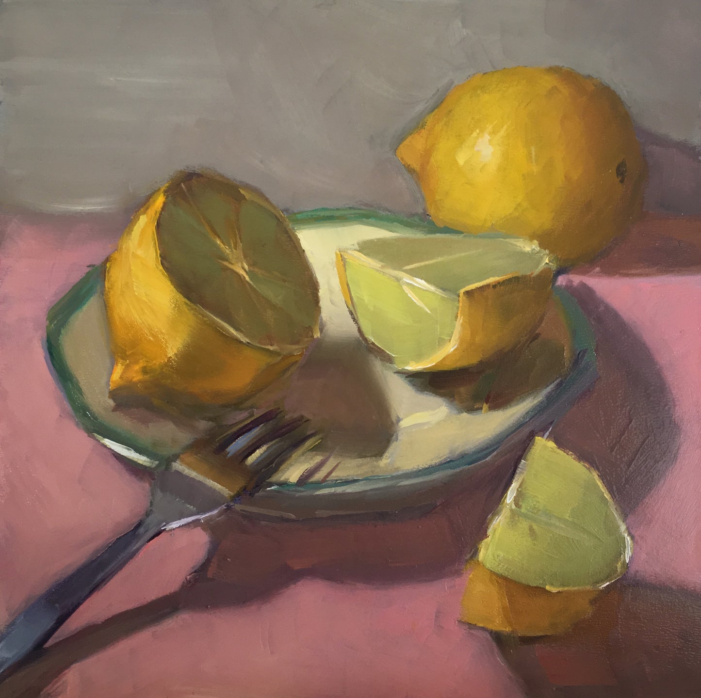 Lemons on Pink - Small Still Life Oil Painting