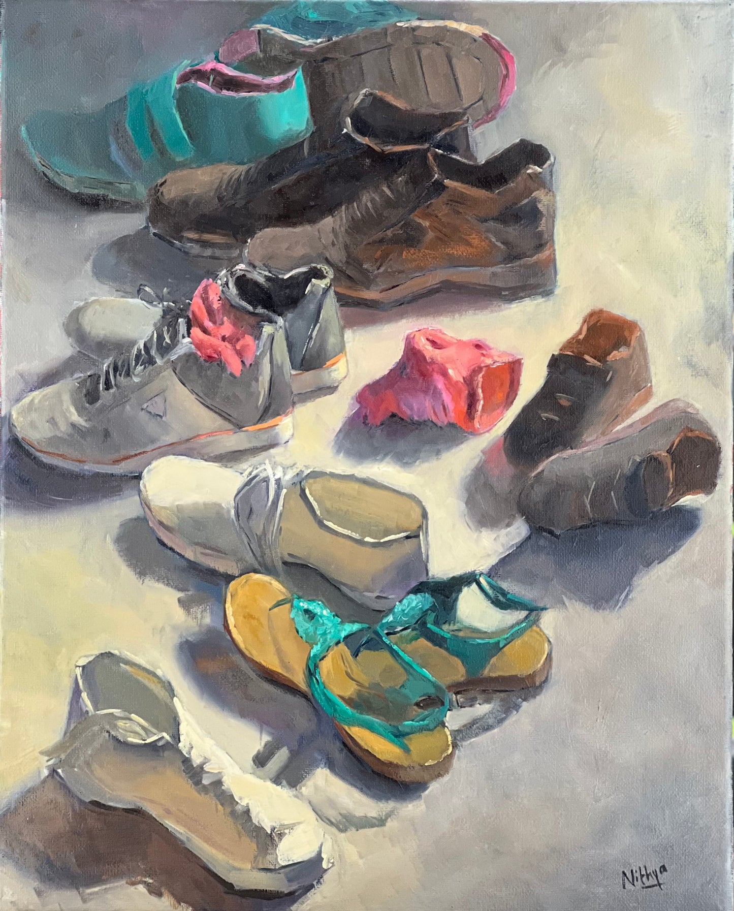 Shoes and stories - Large Oil Painting