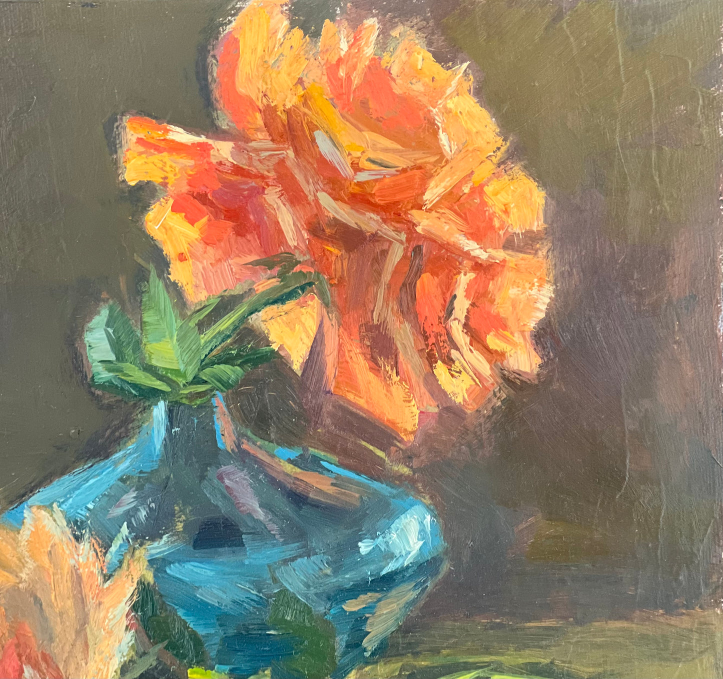 Small Painting of Roses - Backlit orange roses
